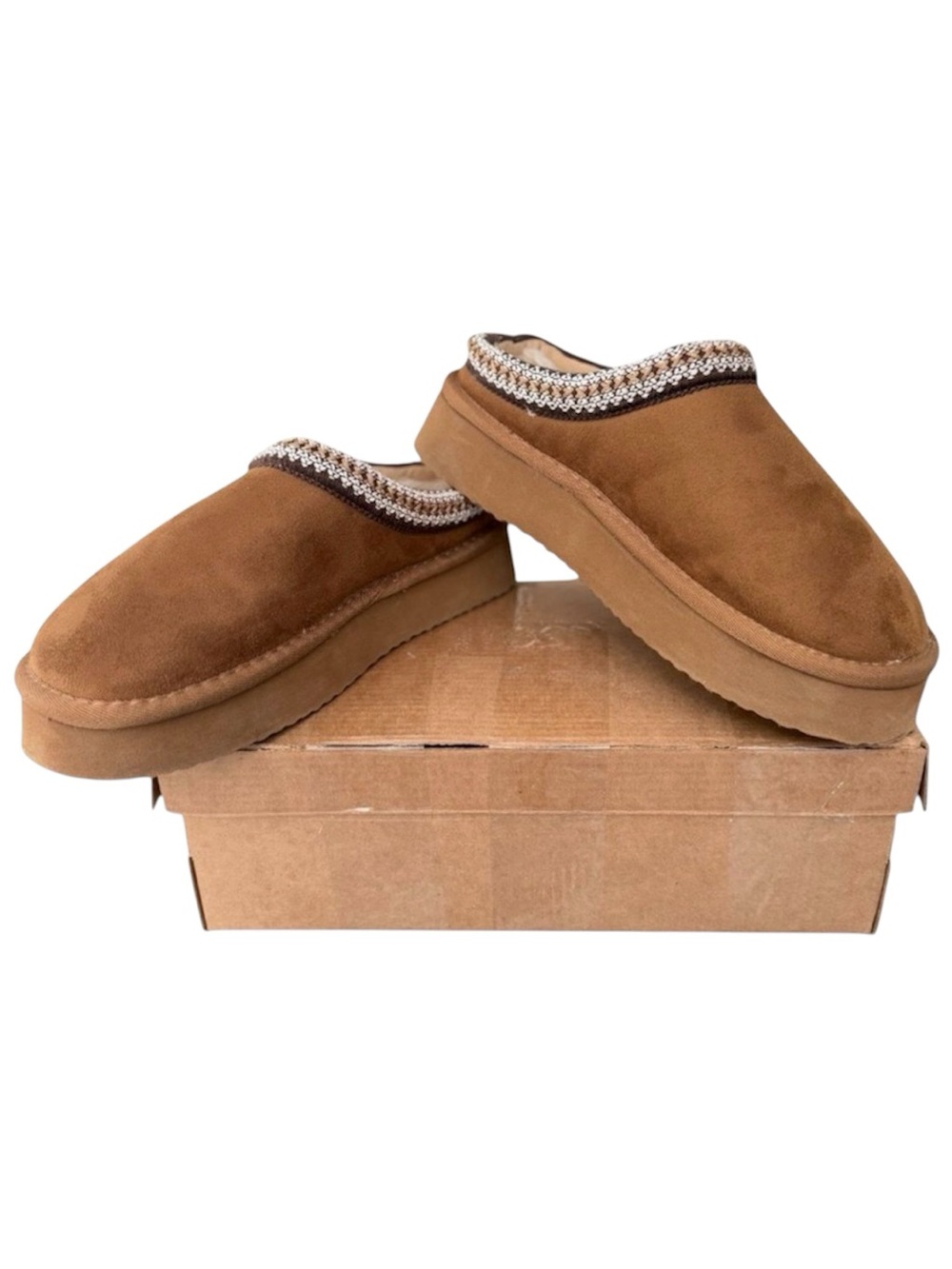 Crown Vintage Princel Brown Faux Fur Lined Platform Clog Slippers Size 6